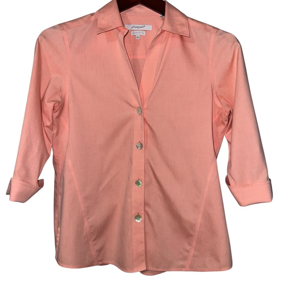 Foxcroft NYC Heritage Non-Iron Peach Button Down Blouse Size 6 Shaped - Picture 3 of 5